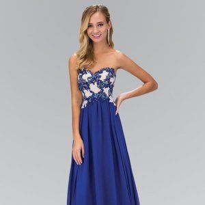 NEW LONG SLEEVELESS A-LINE STRAPLESS DRESS EMBROIDERED WITH RHINESTONES GL2050